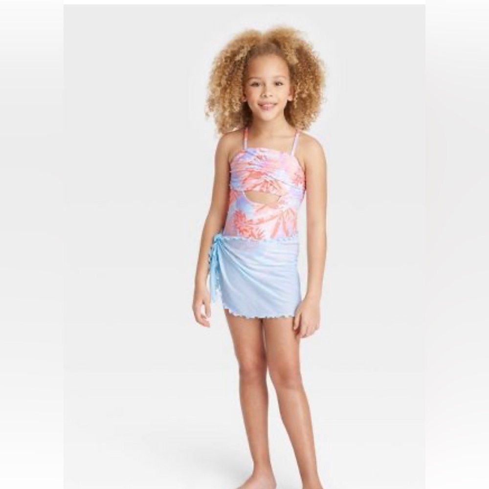 Girls' Tropic Oasis One Piece Swimwear Set with Skirt Fits like 6/7